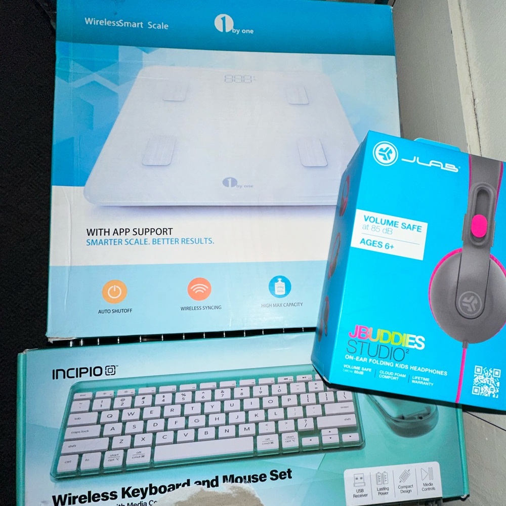 CLOSET CLEAR-OUT: 3 piece bundle, JLab headphones, smart scale, keyboard